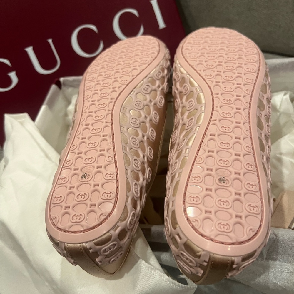 New Gucci Light Pink Ribbon Ballet Flats GG logo - Picture 11 of 15